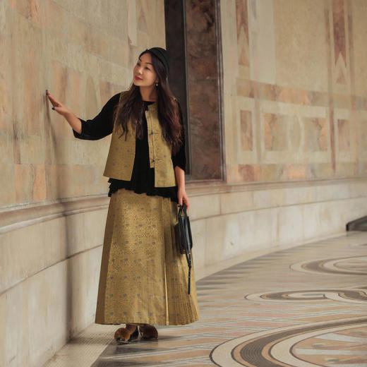 【林栖设计小店】高定宋锦改良马面裙桑蚕丝提花新中式2025春季新品半身裙H1951020 商品图9