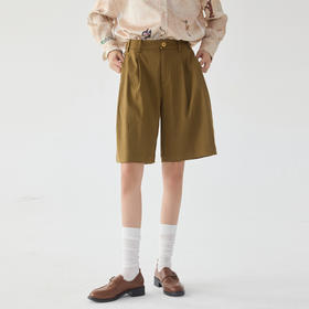 谜底条纹直筒裤女2025春新款复古风特色宽松廓形五分裤255MK3012