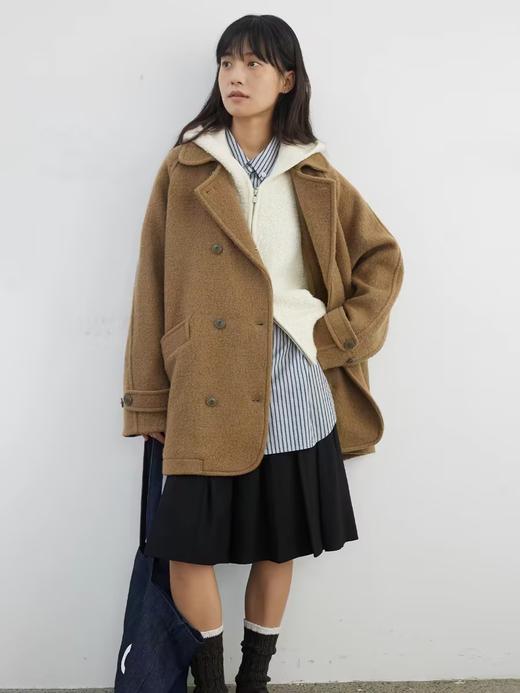 步履不停/4D21054C/双排扣中长款圈圈毛呢外套大衣 商品图3