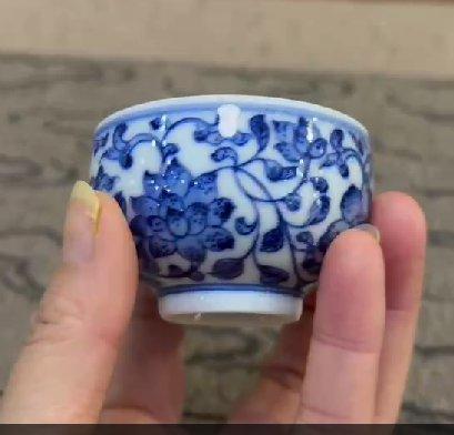 柴窑青花缠枝莲杯 商品图0