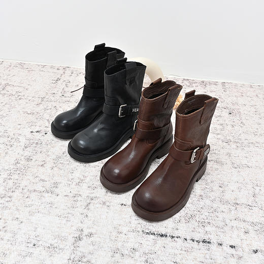 经典鲨2024年冬季新款百搭圆头平底单里潮酷时尚短筒靴子女KW185-D58021 商品图1