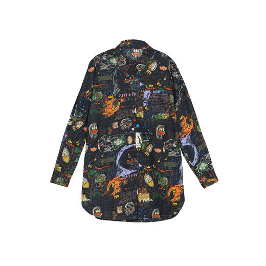 谜底大廓形衬衫长袖女2025春新款复古风花色中长款衬衣255MC3014 商品图4