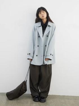 步履不停/4D21054C/双排扣中长款圈圈毛呢外套大衣