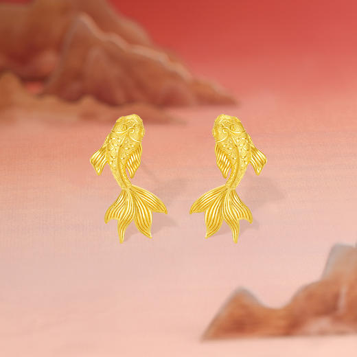 周六福精品足金小金鱼计价耳饰女款耳钉春节新品节日礼物 商品图4