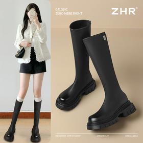 ZHR则则长筒靴加绒厚底骑士靴气质百搭2024新款显瘦长靴时尚女靴
