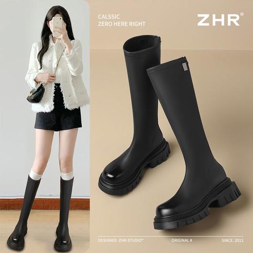 ZHR则则长筒靴加绒厚底骑士靴气质百搭2024新款显瘦长靴时尚女靴 商品图0