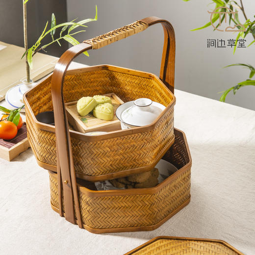 手工竹编楚湘双层提盒 商品图2