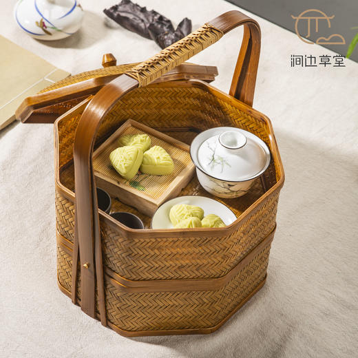 手工竹编楚湘双层提盒 商品图1