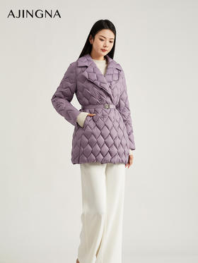 【商城同款】阿菁娜2024冬季新款两色可选翻领中长款白鹅绒羽绒服A28D216057