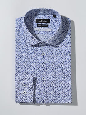 callisto蓝色全棉艺术家印花长袖衬衫 STSTL208C