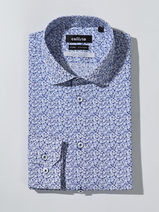 callisto蓝色全棉艺术家印花长袖衬衫 STSTL208C 商品图0