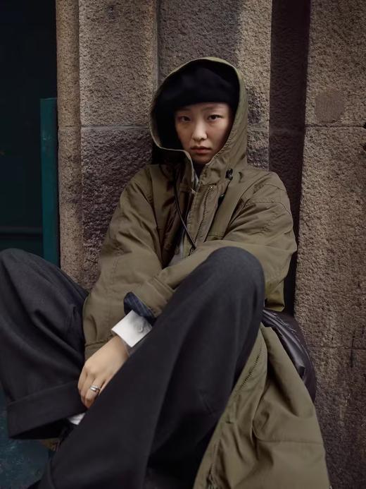 步履不停/4D25007C/学院简约风连帽中长款棉服大衣外套 商品图3