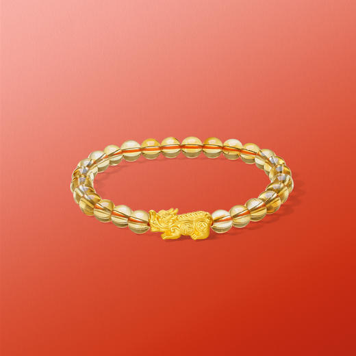 周六福黄金手串女款3d硬金黄晶貔貅情侣弹力绳手串定价新春礼物 商品图2