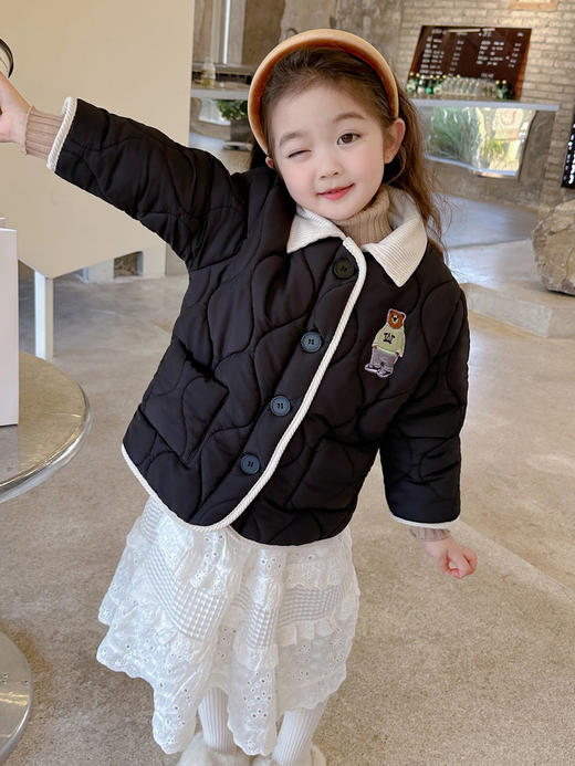 【美出圈！可爱小熊棉服外套】冬季新款 韩版童装小熊刺绣绗线棉服 儿童网红大衣外套 普通的一天 穿搭也可以不普通-QQ 商品图3