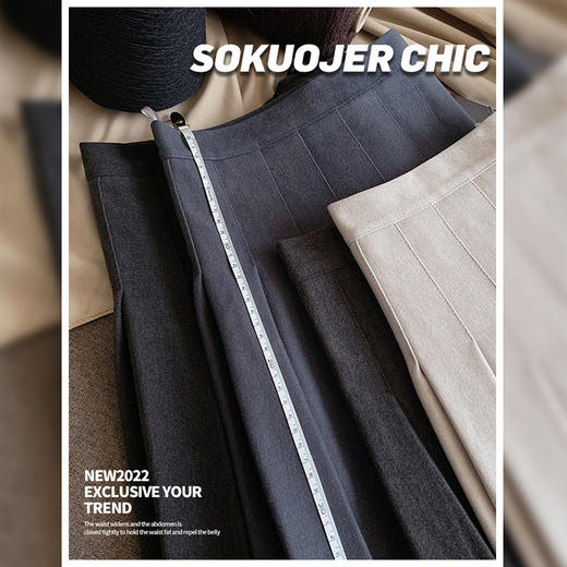 「品质百褶裙！数色可选」女秋冬半身裙毛呢加厚高腰短裙 黑色显瘦大码a字裙子 商品图1