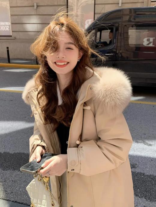 【新款过膝中长款羽绒棉服】韩版宽松大毛领 加厚冬装 学院风棉衣 商品图1