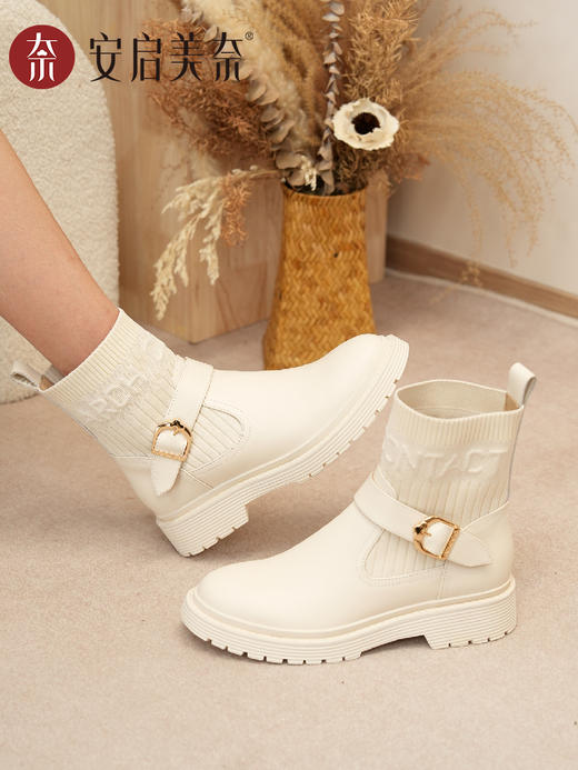 ARCHCONTACT安启美奈针织高筒真皮切尔西女靴52964 商品图1