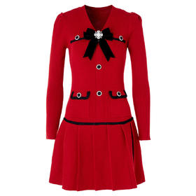 精致复古优雅蝴蝶结连衣裙冬款裙子