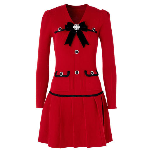 精致复古优雅蝴蝶结连衣裙冬款裙子 商品图0