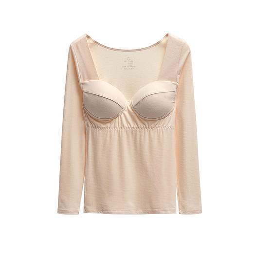 【轻薄x蓄热保暖长袖，ZHAO杯一体，细腻柔软】秋冬新款保暖衣 纯欲长袖 加绒打底衫薄款 秋衣带胸垫保暖内衣女内搭-QQ 商品图7