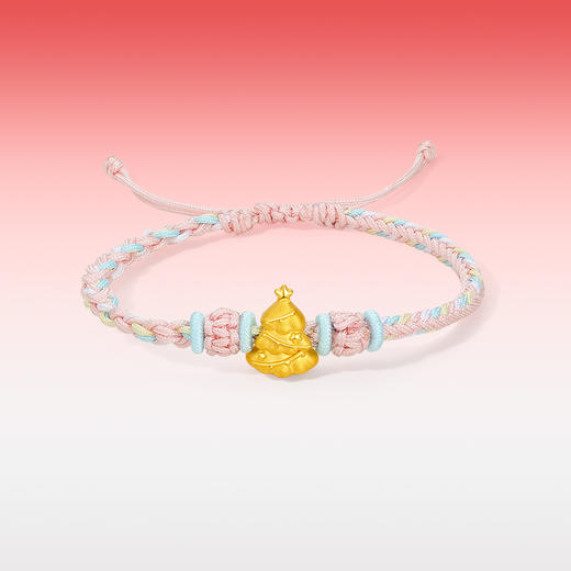 周六福黄金手绳女3d硬金圣诞少女心定价粉嫩圣诞树手绳圣诞节礼物 商品图2