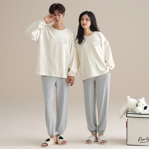 情侣磨毛暖暖睡衣 圆领套头保暖家居服套装（4-1117） 商品图7