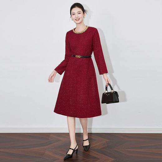 【高货wl】全新升级【铂金会员413/天猫559/差价146】(95546) 洛诗琳秋冬新款小香风重工圆领金钻亮丝时尚洋气连衣裙 商品图1