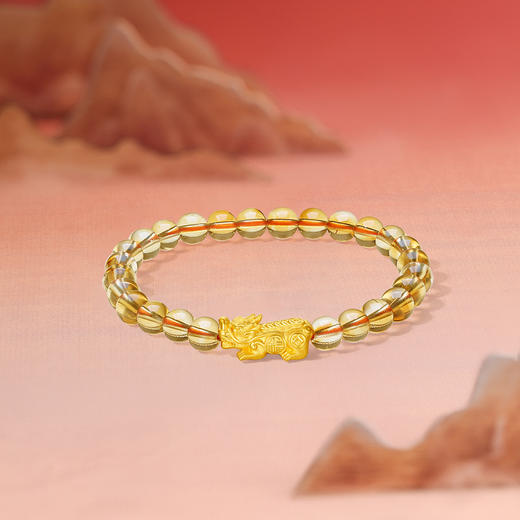 周六福黄金手串女款3d硬金黄晶貔貅情侣弹力绳手串定价新春礼物 商品图4