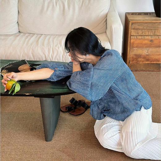 【顺丰包邮】35440 洛诗琳设计感国风刺绣苎麻休闲条纹上衣0037 商品图3