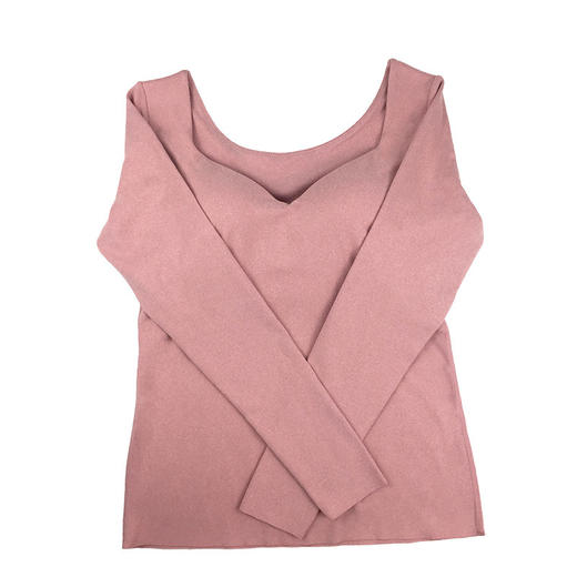 【复古法式扇形领，微熟性感的小心机】秋冬新款加绒加厚 女士秋衣保暖内衣 外穿打底衫 带胸垫长袖保暖衣女-QQ 商品图4