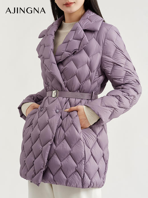 【商城同款】阿菁娜2024冬季新款两色可选翻领中长款白鹅绒羽绒服A28D216057 商品图2