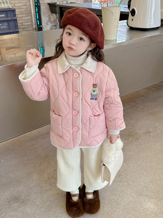 【美出圈！可爱小熊棉服外套】冬季新款 韩版童装小熊刺绣绗线棉服 儿童网红大衣外套 普通的一天 穿搭也可以不普通-QQ 商品图2