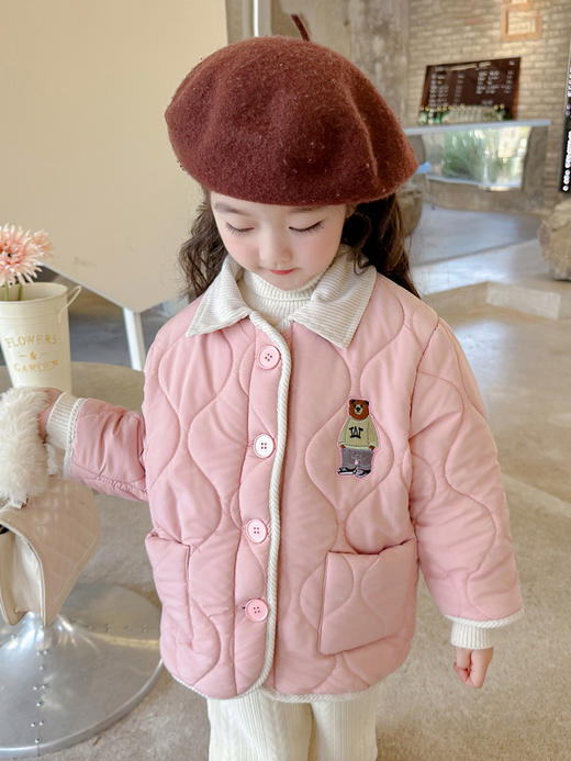 【美出圈！可爱小熊棉服外套】冬季新款 韩版童装小熊刺绣绗线棉服 儿童网红大衣外套 普通的一天 穿搭也可以不普通-QQ 商品图4