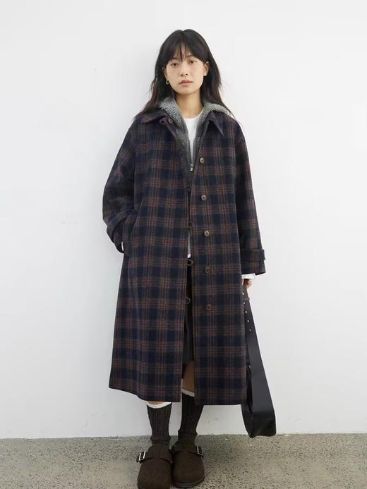 步履不停/4D21055C/学院风A字廓形格子长款呢子大衣外套 商品图0