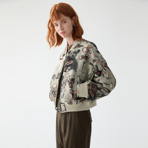 谜底花色外套女2025春季新款复古风原创花型宽松棒球服255MW3011 商品图1