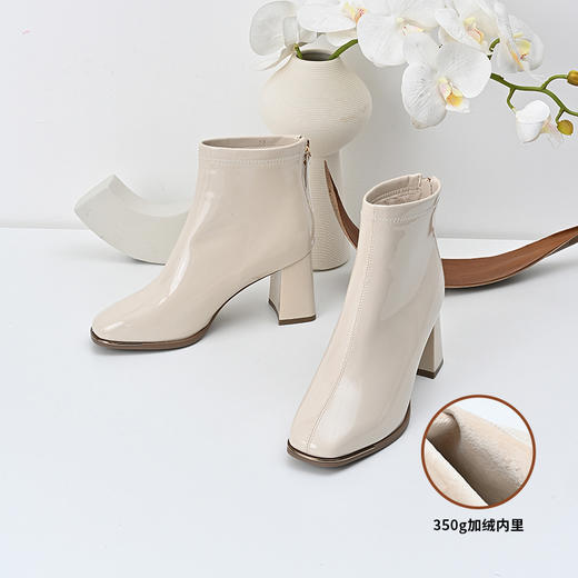 经典鲨2024冬季新款时尚方头加绒保暖高粗跟气质时装短靴女KC19-D58261 商品图1