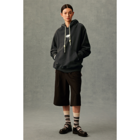 GOODBAI 双飞白鸽logo印花水洗做旧连帽加厚套头卫衣