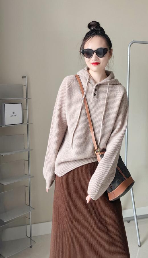 高品羊毛15%羊绒连帽坑条帽衫 商品图7