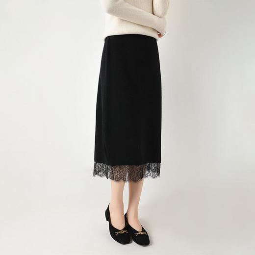 【高货QJ】全新升级【铂金会员247/天猫329/差价82】(13320) 洛诗琳秋冬松紧腰中长款100羊毛蕾丝花边羊绒半身裙 商品图4