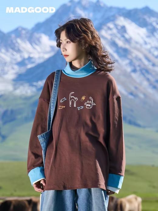 马得工地/MDGDCX244440/250g水柔棉高领猫咪撞色针织打底长袖T恤 商品图0