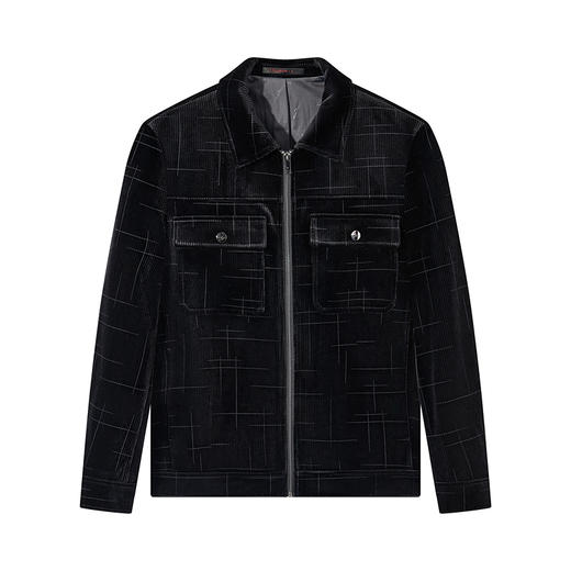 柒牌灯芯绒翻领夹克2024秋冬新款时尚潮流几何印花黑色茄克衫外套127K71060 商品图4