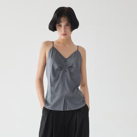 谜底吊带上衣女士2025春季新款V领百搭纽扣装饰无袖上衣255MN3002