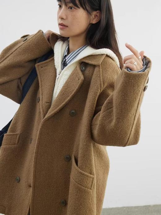 步履不停/4D21054C/双排扣中长款圈圈毛呢外套大衣 商品图2