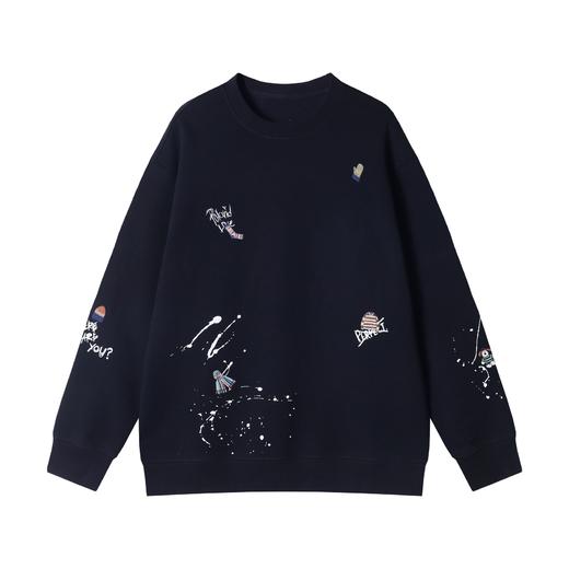 WY823秋冬季新款时尚个性泼墨刺绣套头圆领卫衣情侣宽松潮流上衣 商品图1