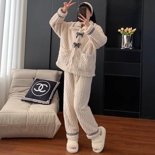 【公主风❗️蝴蝶结家居服套装】加绒加厚，柔软慵懒超舒服❗️秋冬新款女珊瑚绒睡衣保暖韩系甜美小香风女长袖长裤 商品图3