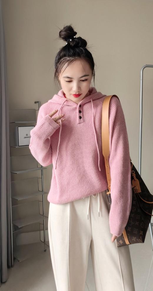 高品羊毛15%羊绒连帽坑条帽衫 商品图11