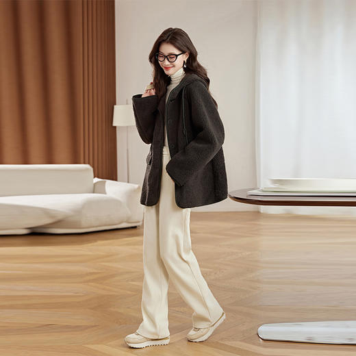 HR-LSLY2498新款！羊羔毛外套时尚休闲通勤大衣外套冬季新款妈妈洋气风衣 商品图1