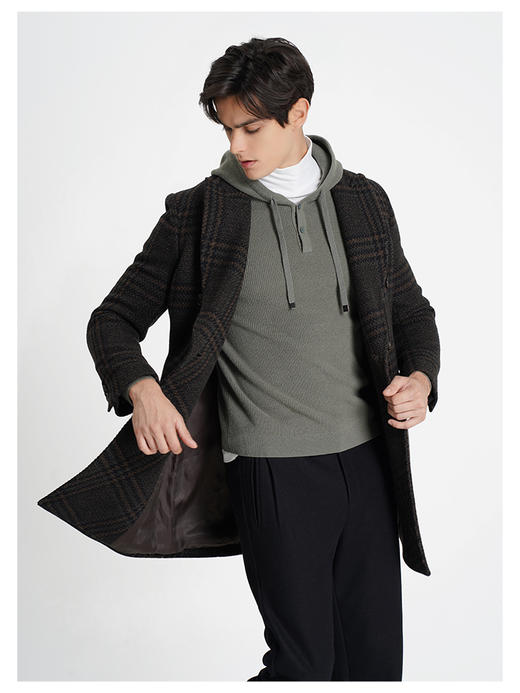 callisto高智系列咖啡色绵羊毛混纺大衣 商品图3