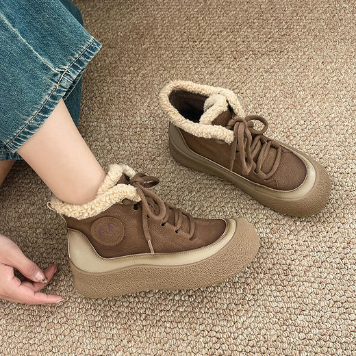 经典鲨2024冬季新款百搭圆头加绒保暖平底高帮休闲鞋棉鞋女KW296-D58081 商品图2