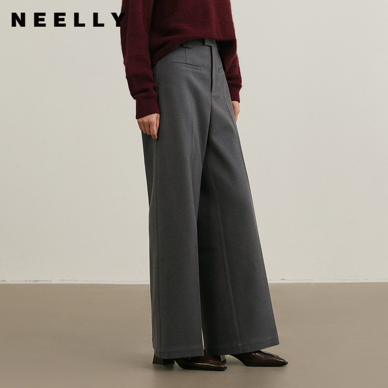 NEELLY纳俪商场同款冬季新款高腰通勤西装长裤女直筒阔腿裤休闲裤N24111H01145